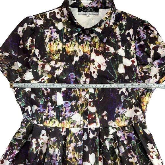 Dalia Macphee Floral Midi Shirt Dress Multicolor Large Modest Twee Full Skirt - Picture 12 of 16